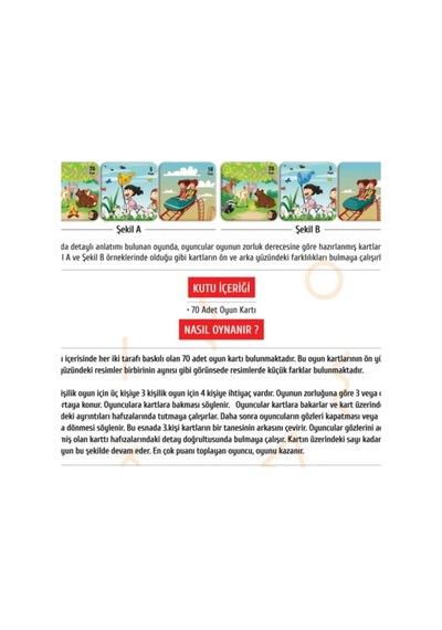 Eğitici Hafıza Oyunu Farkı Bul Çift Taraflı 70 Kart Kutu Oyunu