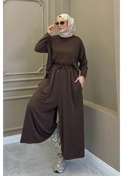 Balenbi Kadın Modal Kumaş Oversize Bol Paça Pantolon Rahat Kalıp İkili Tesettür Takım 1222 - Premium Seri Kahverengi Balenbi Kadın Modal Kumaş Oversize Bol Paça Pantolon Rahat Kalıp İkili Tesettür Takım 1222 - Premium Seri Kahverengi