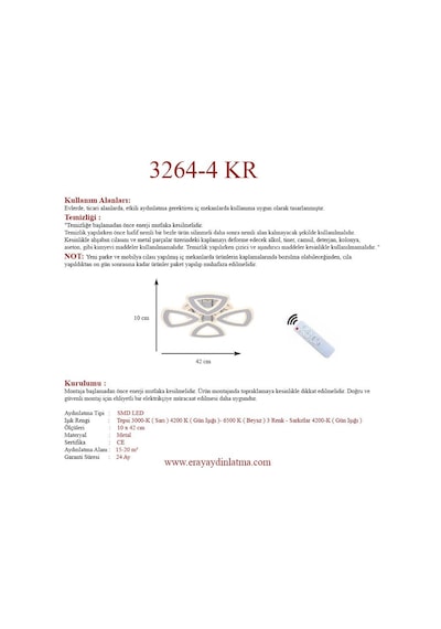 Eray Aydınlatma 3264-4 Krom Kumandalı Led Avize Krom