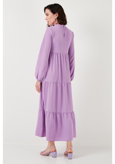Lela Modest Regular Fit Dik Yaka Uzun Bayan Elbise 611El545 Eflatun