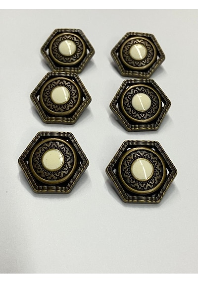 İtalyan Hırka Ve Yelek Düğme Takımı / Köşeli Model / Antik Sarı 6