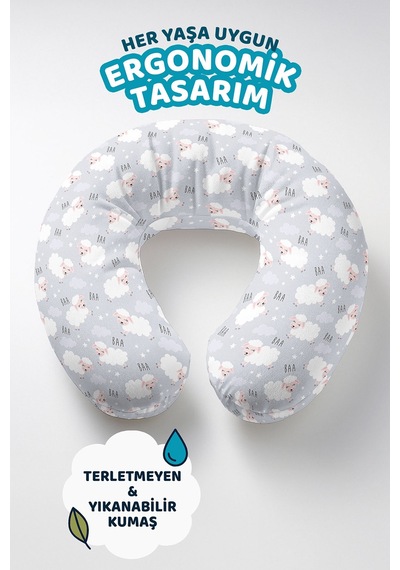 Kuzu Desenli Ergonomik Boyun Yastığı - Sevimli Gri Bulutlu Çocuk & Yetişkin Seyahat Yastığı Pastel Fırtına Zümrüt