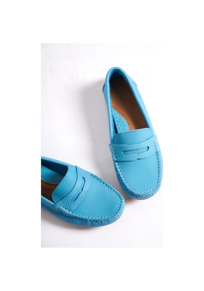 Mubiano Hakiki Deri 202-m Oval Burunlu Kadın Mavi Babet & Loafer Ayakkabı Mavi