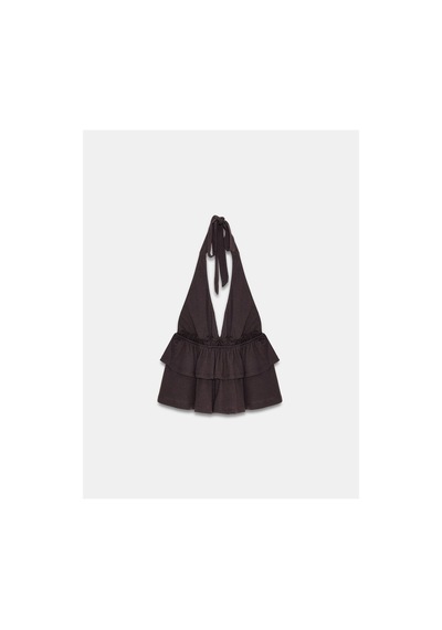 Dilvin 33017 Lyocell Halter Top-koyu Kahve-16461