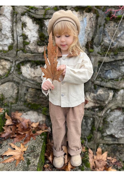 Baby Lory Kids Store Unisex Kadife Yaka Detaylı Ceket Krem