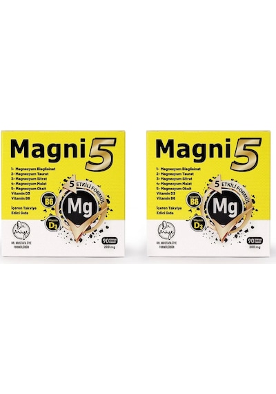 Magnezyum 5 Etkili Form 3 Aylık 90 Kapsül B6 D3 Vitamini Magni5 Bisglisinat Malat Taurat Sitrat Oksit 2'li