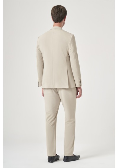 İmza Bej Mono Yaka 6 Drop Slim Fit Beli Lastikli Takım Elbise 1001260194 Koyu Bej