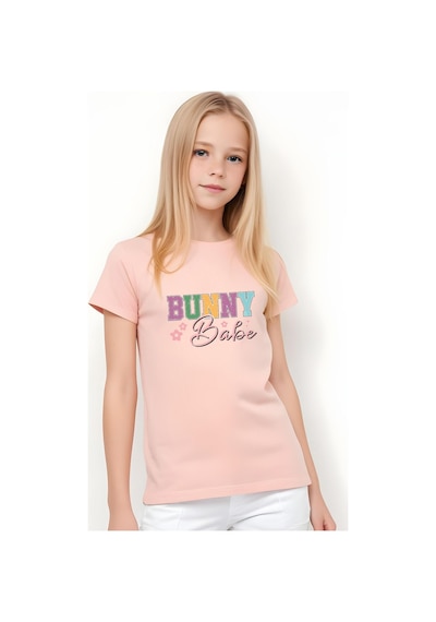 Panios Kids Bunny Baskılı Kız Çocuk Kısa Kollu T-shirt Somon