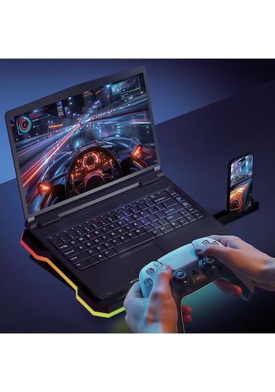Diğer - Siyah - Laptop Soğutucu Çift Fanlı 9-17" Inç 1200rpm Telefon Tutacaklı Laptop Notebook Dizüstü Soğutucu