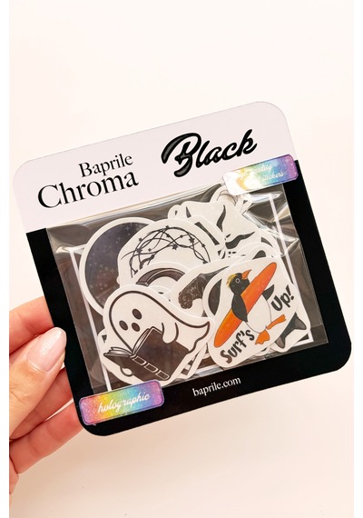 Siyah Renk Temalı Hologram Stickerlar 21 Adet Sticker Paketi Suya Dayanıklı Laptop Termos Telefon Etiket Seti