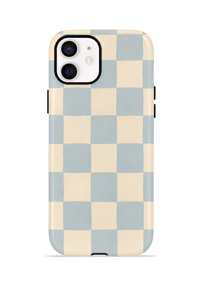 Apple iPhone Uyumlu 12 Vorian Çift Katmanlı Kılıf Powder Blue Checker
