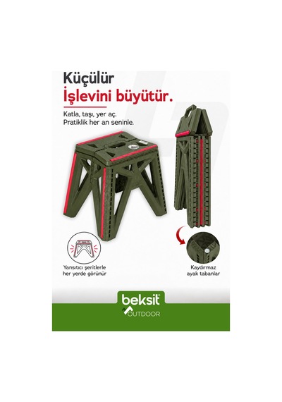 Outdoor Herkül M Katlanır Reflektörlü Tabure Haki Yeşil Yeşil Yeşil