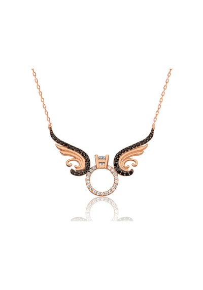925 Ayar Gümüş Tek Taş Melek Kadın Gümüş Kolye Rose Gold