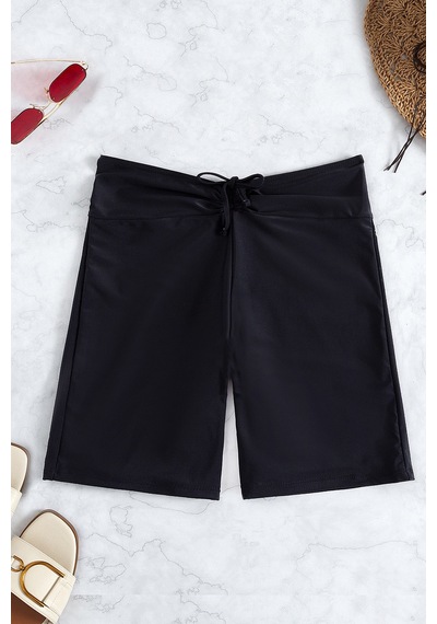 Angbutik Kadın Siyah Önden Bağcıklı Deniz Şortu
