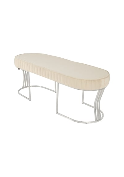 Viego Silver Striped- Krem Kapitoneli Chester Model Puf & Bench & Koltuk & Uzun Makyaj Puff & Yatak Ucu &önü