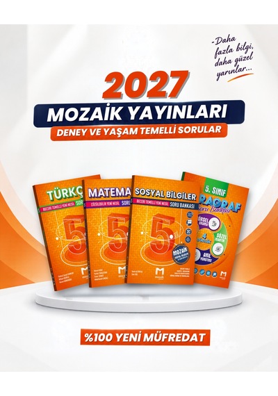 Mozaik Yayınları 2027 5. Sınıf Türkçe + Matematik + Sosyal Bilgiler + Paragraf Yeni Müfredat Bağlam Temelli Soru Bankası Seti 4 Kitap