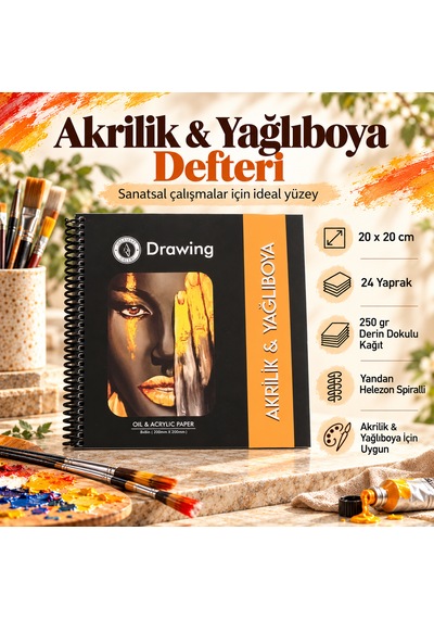 250 Gr Derin Dokulu Akrilik Ve Yağlı Boya Çizim Defteri 20x20 Cm 24 Yaprak