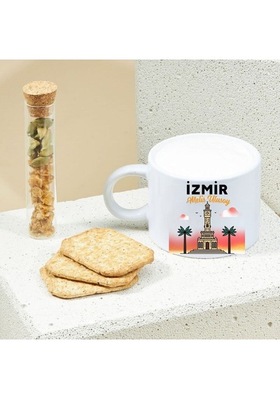 Kişiye Özel İzmir Tasarımlı Motto Kahve Fincanı Şehir Aşıklarına Özel Şık Tasarım Beyaz