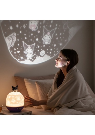 Kuromi Temalı Dönen Ve Renkli Star Master Projeksiyon Gece Lambası Beyaz