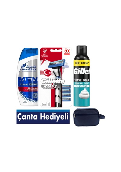 Mach3 Turbo 3d Makine + 5 Adet Yedek Tıraş Bıçağı + 250 Ml Köpük+ Çanta+ 300 Ml Şampuan
