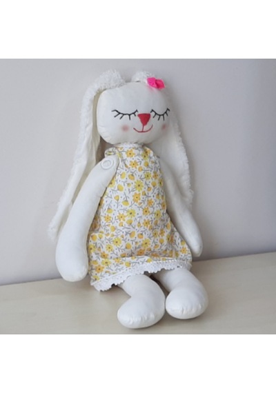 Peluş Oyuncak El Dikimi Uyku Tavşanı Sarı Elbiseli