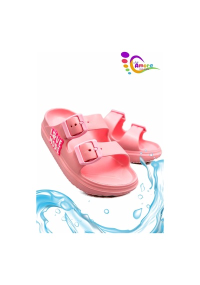 Sermoda Çift Toka Hafif Eva Yazlık Plaj Çocuk Terliği Havuz Terliği Lavabo Terliği Lm Pembe