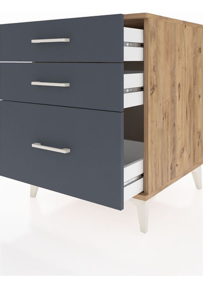 Kronos Komodin 3 Çekmeceli 60x59x80 Çam-antrasit Atlas Çam