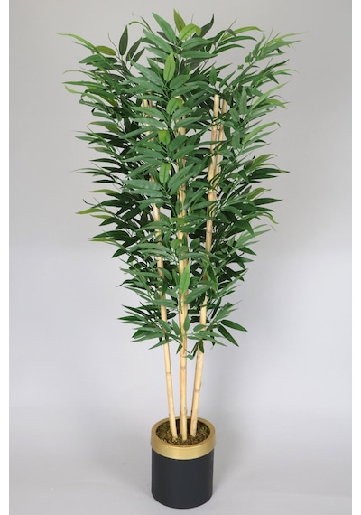 Metal Siyah Gold Saksıda Yapay Bambu Ağacı Premium Iri Yapraklı 175 Cm