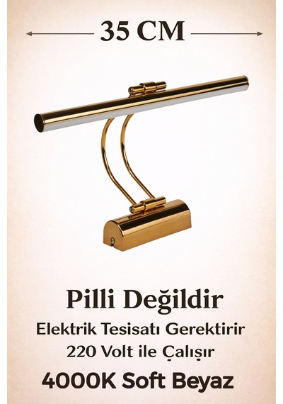 Merwish Flüt Led Aplik 35 Cm Duvar Aydınlatma 4000k Doğal Beyaz Işık Kablo Bağlantılı 220v Modern Tasarım Gold