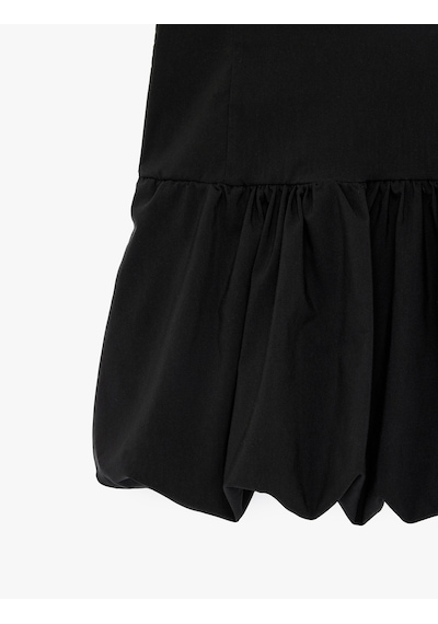 Koton Volanlı Fermuarlı Slim Fit Kolsuz Bisiklet Yaka Mini Balon Elbise Siyah 6sal80009ıw