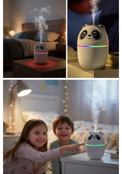 Mcg Sevimli Panda Figürlü Hava Nemlendirici - Ultrasonik Soğuk Buhar Makinesi, Led Işıklı Masaüstü Oda Nemlendirici