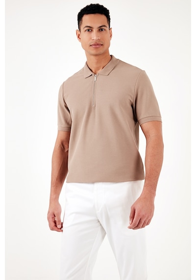 Buratti Pamuklu Regular Fit Fermuarlı Erkek Polo Yaka T Shirt 5902434 Vizon