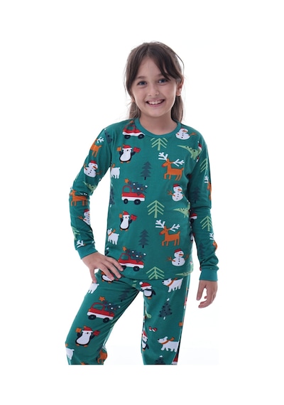 Çocuk Kış Noel Yıllbaşı Desenli Pamuklu Pijama Takımı Unisex Rahat, Sıcak Ve Eğlenceli Ev Giyim Çok Renkli
