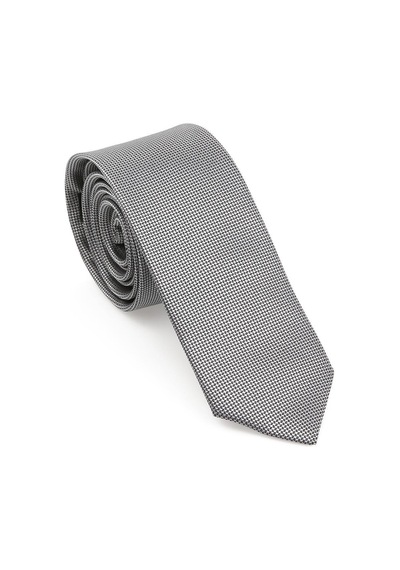 Gri Oxford Model Mendilli Slim Kravat - Brianze Mkas - 9 Gri