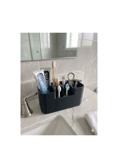 Modern Diş Fırçası Diş Macunu Vb. Çok Amaçlı Organizer 3 D Tasarım Siyah Siyah