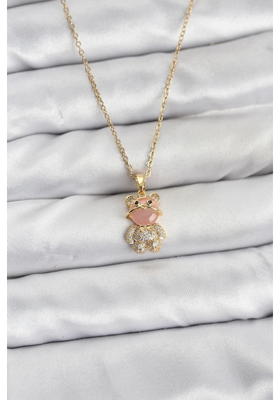 316l Çelik Zincir Gold Renk Teddy Bear Model Zirkon Taşlı Kadın Kolye Diğer