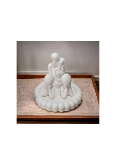 Aile İki Çocuklu Buble Tabaklı Biblo Seti Çift 11 Cm Tabak 14 Cm 5 Parça