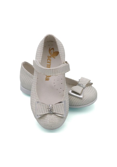 Sermoda Fiyonk Taş Detay Bebek Babet Sim Beyaz