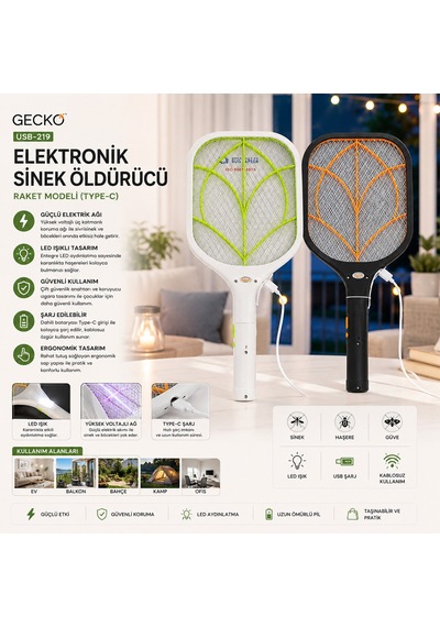 Usb-219 Raket Modeli Type-c Elektronik Sinek Öldürücü Cız Makine Tgb-8097a 4801