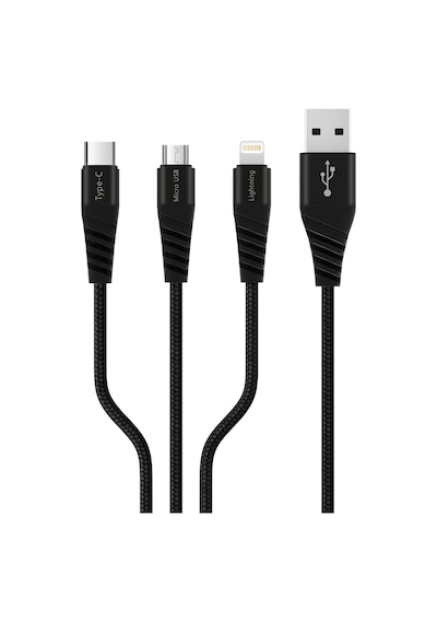 Polosmart Pbs412 Type-c / Micro Usb / Lightning 3 İn 1 Şarj Kablosu 1.2 Metre Siyah