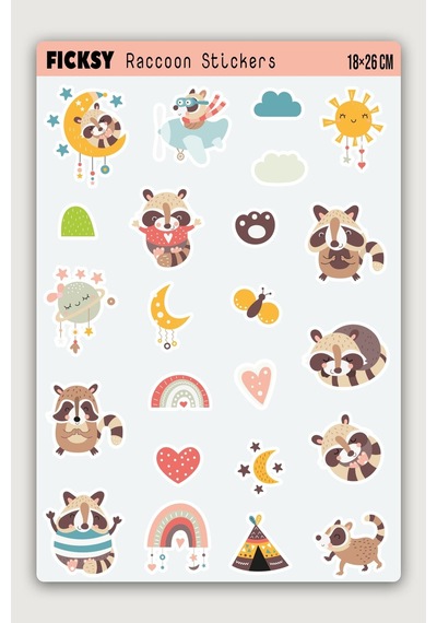 Sevimli Rakun Sticker Seti - 23 Adet Etiket Çıkartma Diğer