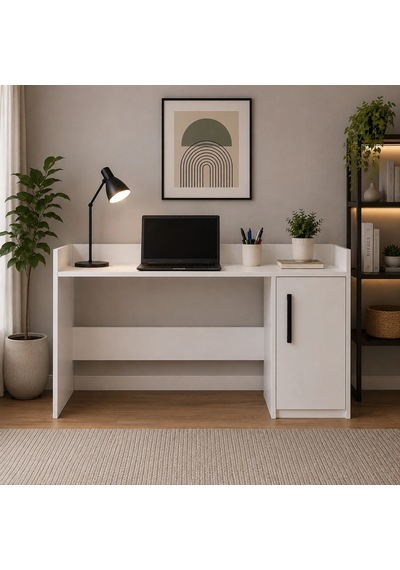 Dolaplı Modern Çalışma Masası Beyaz