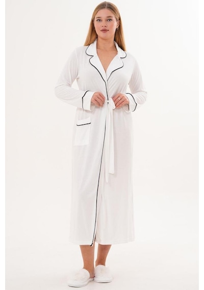 Mecit Pijama Mecit 6334 Ekru Kadın Sabahlıklı Gecelik Takımı Ekru