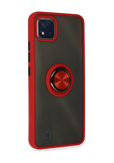 Realme C11 2021 Uyumlu Kılıf Montreal Yüzüklü Silikon Kapak - Kırmızı
