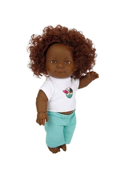 Sunman Dada Kıvırcık Saçlı Oyuncak Zenci Erkek Et Bebek - 35 Cm