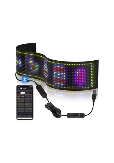 Led Matrix Panel Dijital Ekran Kumandalı App Kontrollü Oto Aksesuar Yayıncı Bilgisayar Odası 12x60cm 16x94