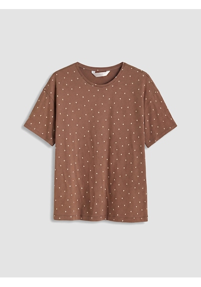 Lcw Dream Kahverengi Bisiklet Yaka Desenli Kadın Pijama Üst