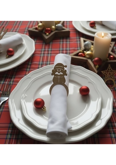 3d Baskı 6'lı Yılbaşı Peçete Halkası Seti Noel Sofra Süsü Dekoratif Peçete Yüzüğü Çok Renkli
