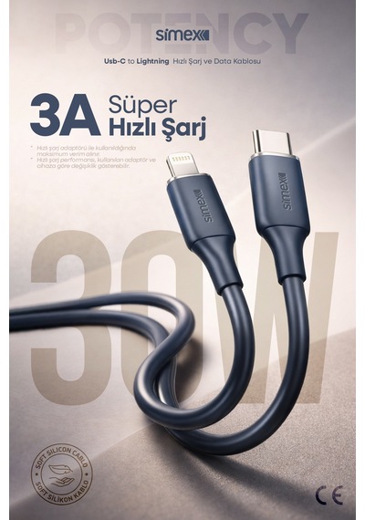 Simex 30w Hızlı Şarj Type-c To Lightning Kablo İphone Uyumlu, Soft Silikon, Dayanıklı, 1.2 M Spk-14