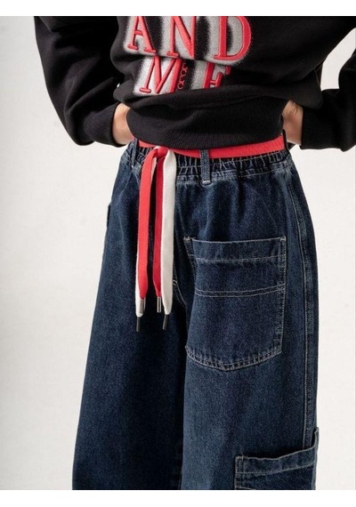 Zekids Kız Çocuk Beli Lastikli Renkli Kemerli Bol Paça Tasarım Kot Pantolon-14769 Lacivert Zekids Kız Çocuk Beli Lastikli Renkli Kemerli Bol Paça Tasarım Kot Pantolon-14769 Lacivert